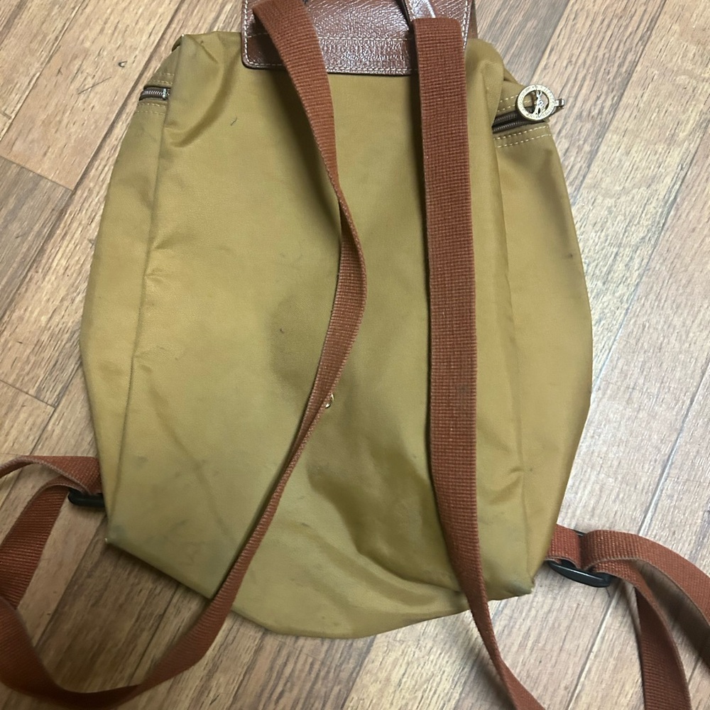 Longchamp Le Pliage Nylon Sac A Dos Backpack - Olive Green Chestnut Zip Snap - Picture 6 of 7
